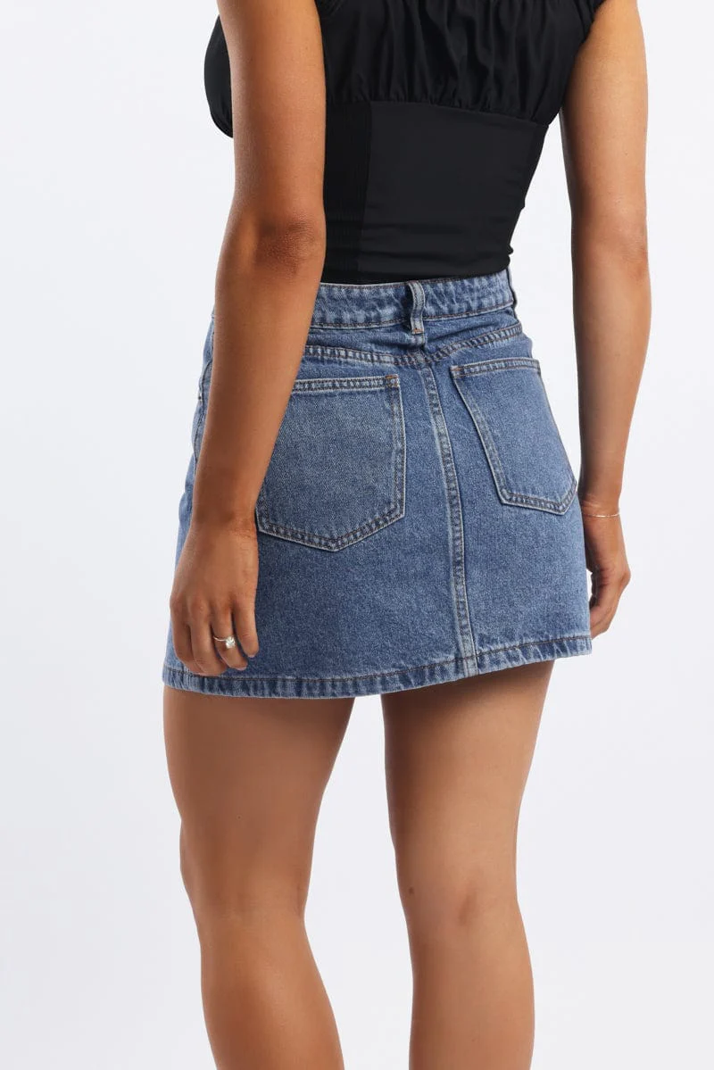Denim Mini Skirt Mid Rise Relaxed Fit