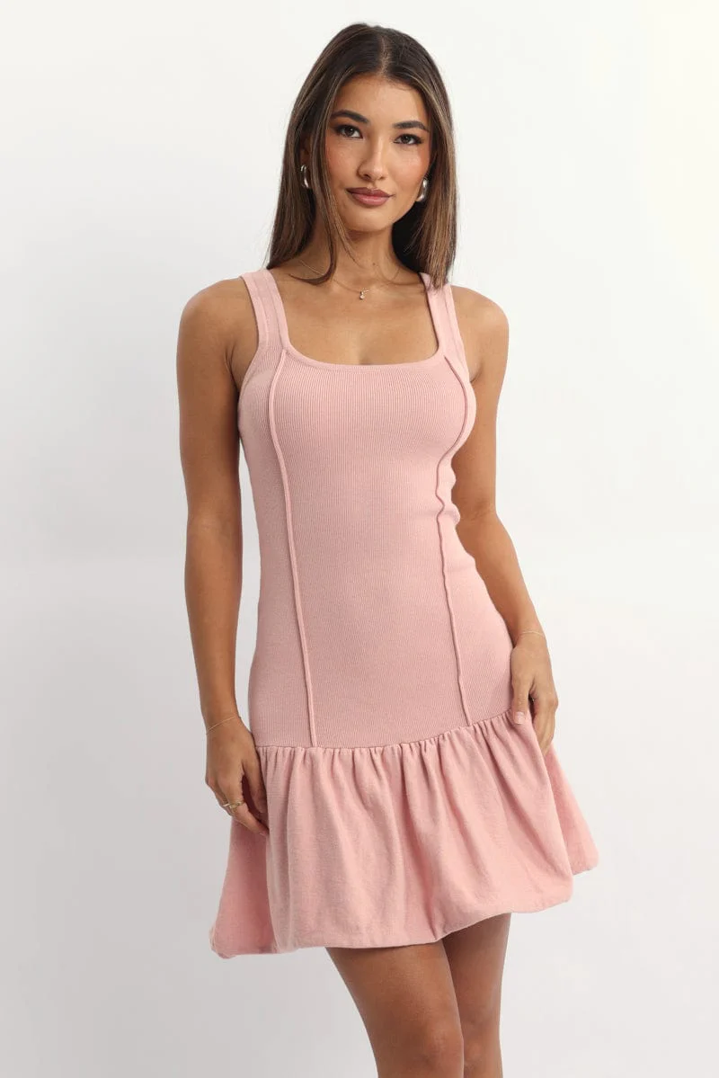 Pink Knit Dress Sleeveless Mini