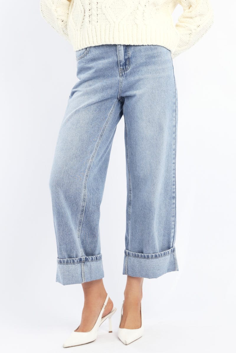 Denim Straight Jeans Fold Up