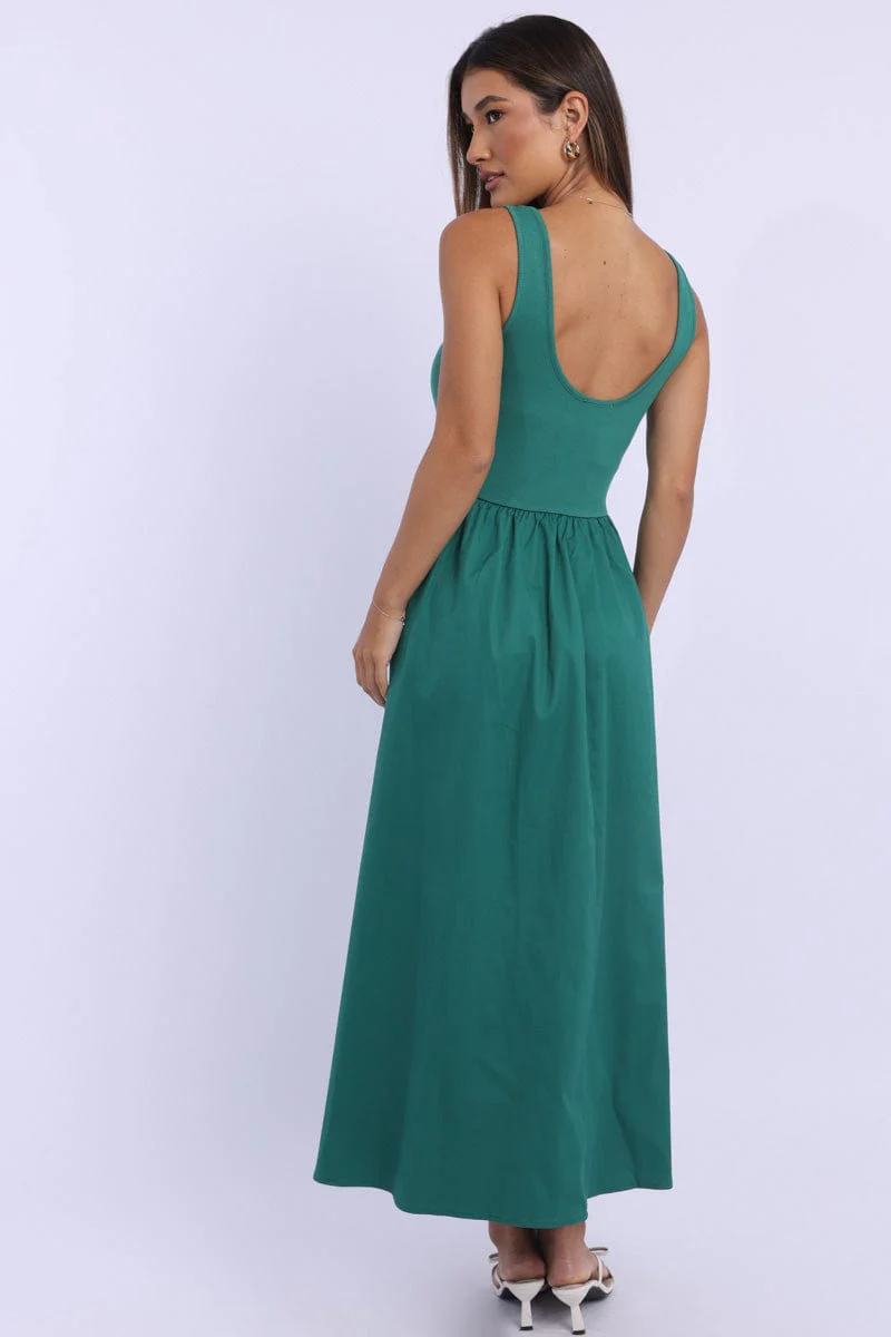 Green Midi Dress Ribbed Bodice