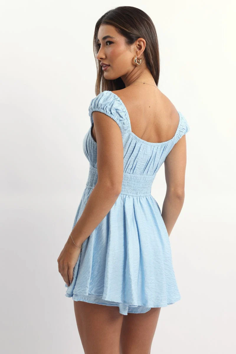 Blue Playsuit Gathered Bust