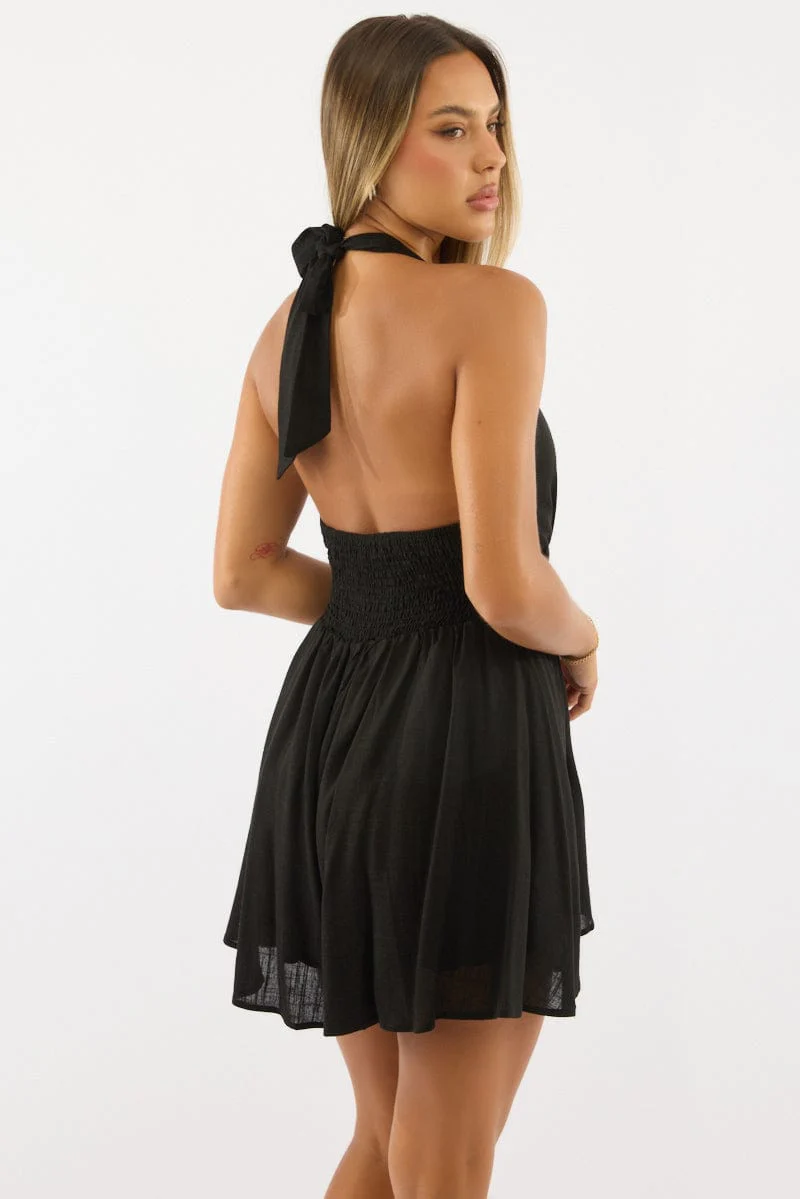 Black Playsuit Halter Neck