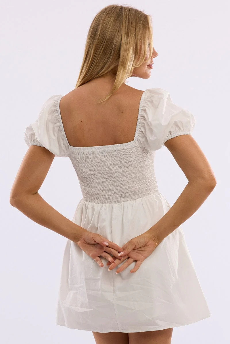 White Mini Dress Ribbon Detail