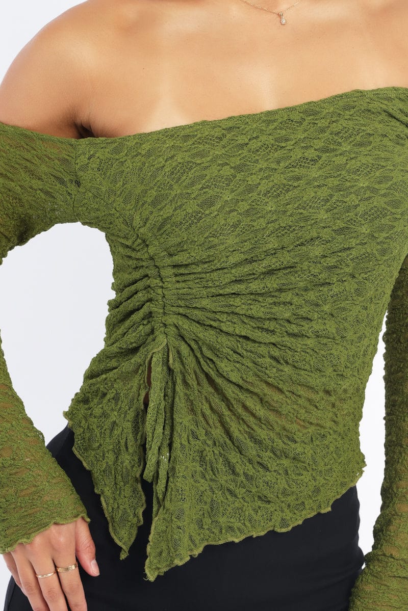 Green Off Shoulder Top Lace