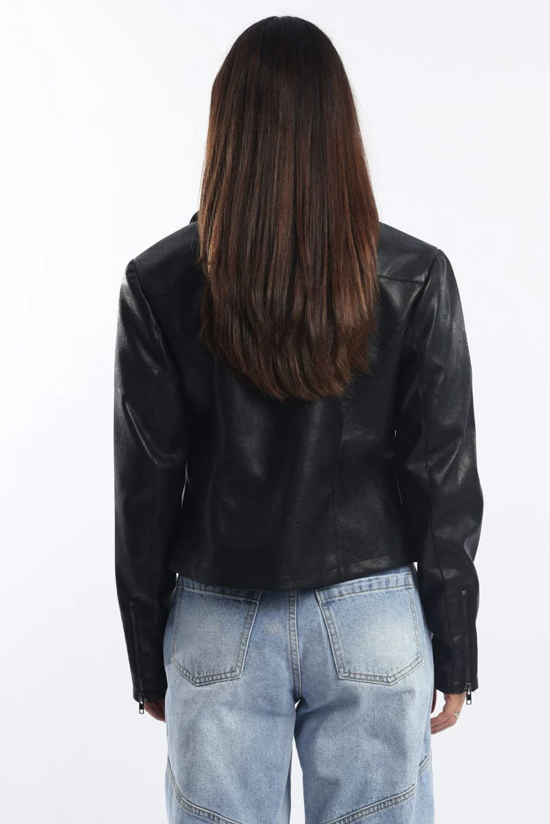 Black Faux Leather Jacket Long Sleeve
