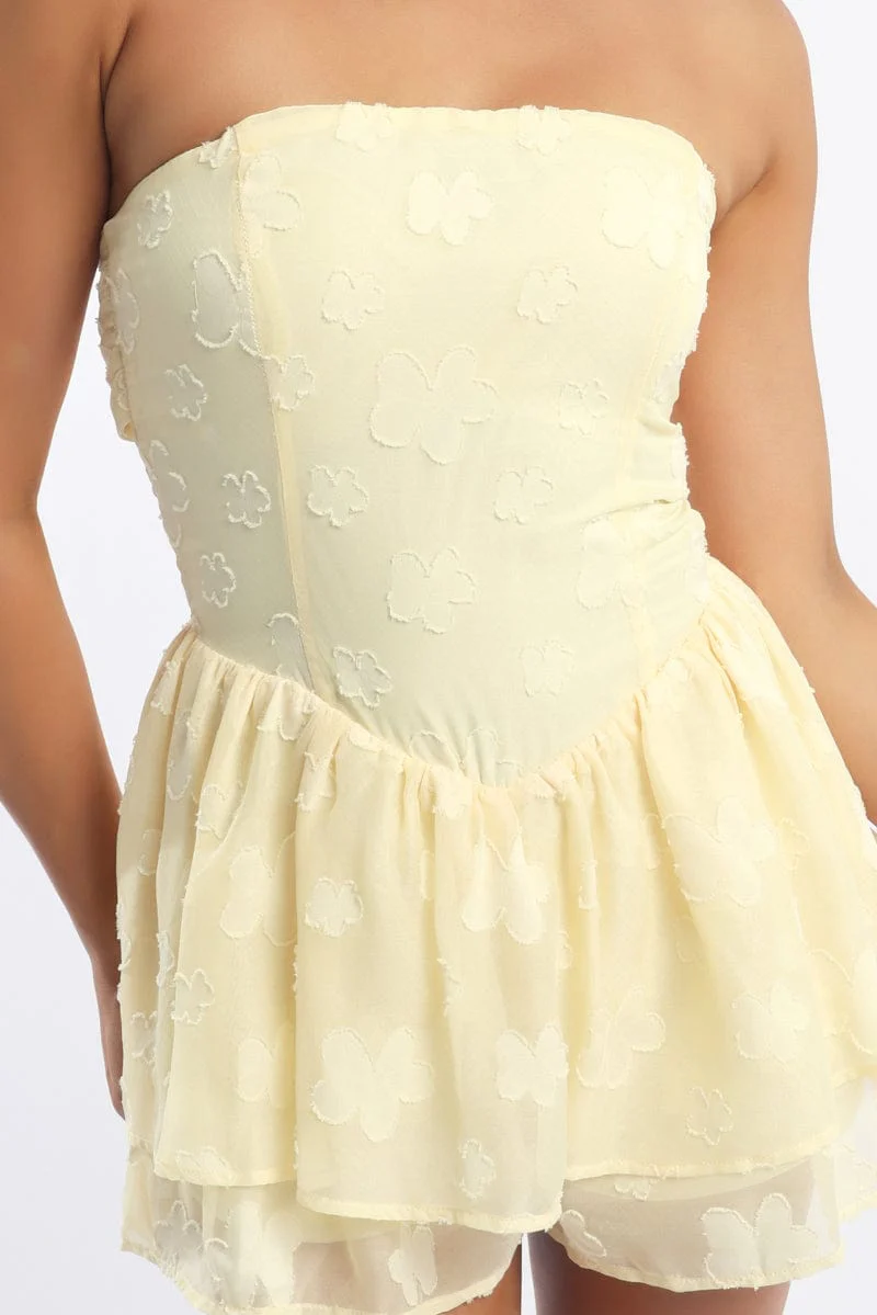 Yellow Strapless Playsuit Burn Out