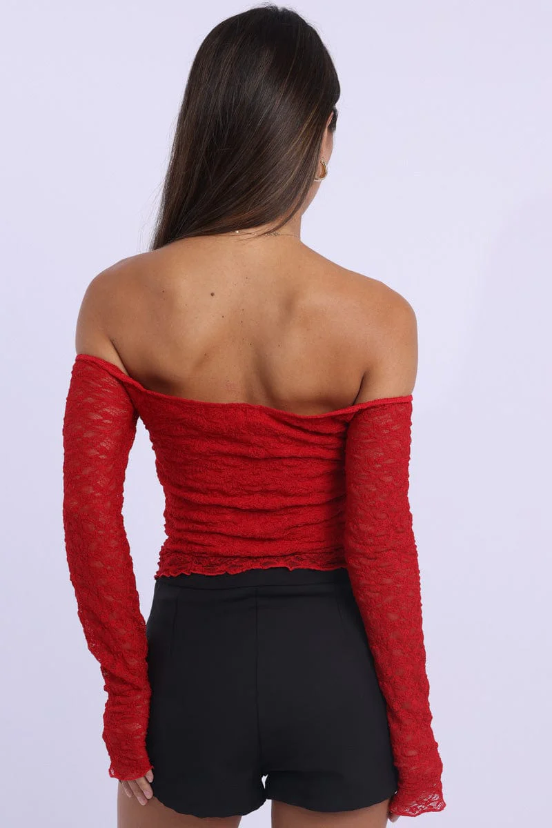 Red Off Shoulder Top Lace