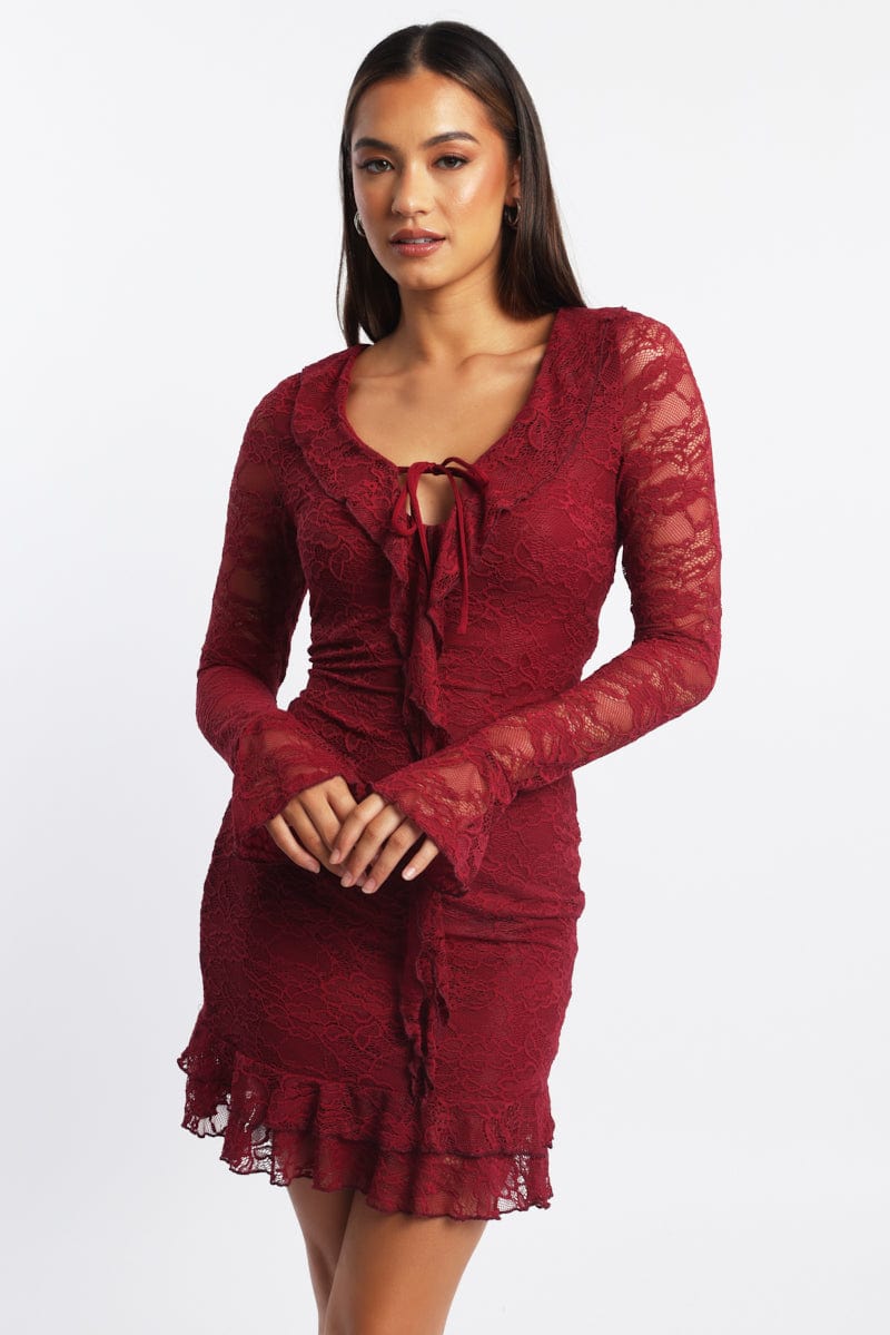 Red Bodycon Dress Mini Lace