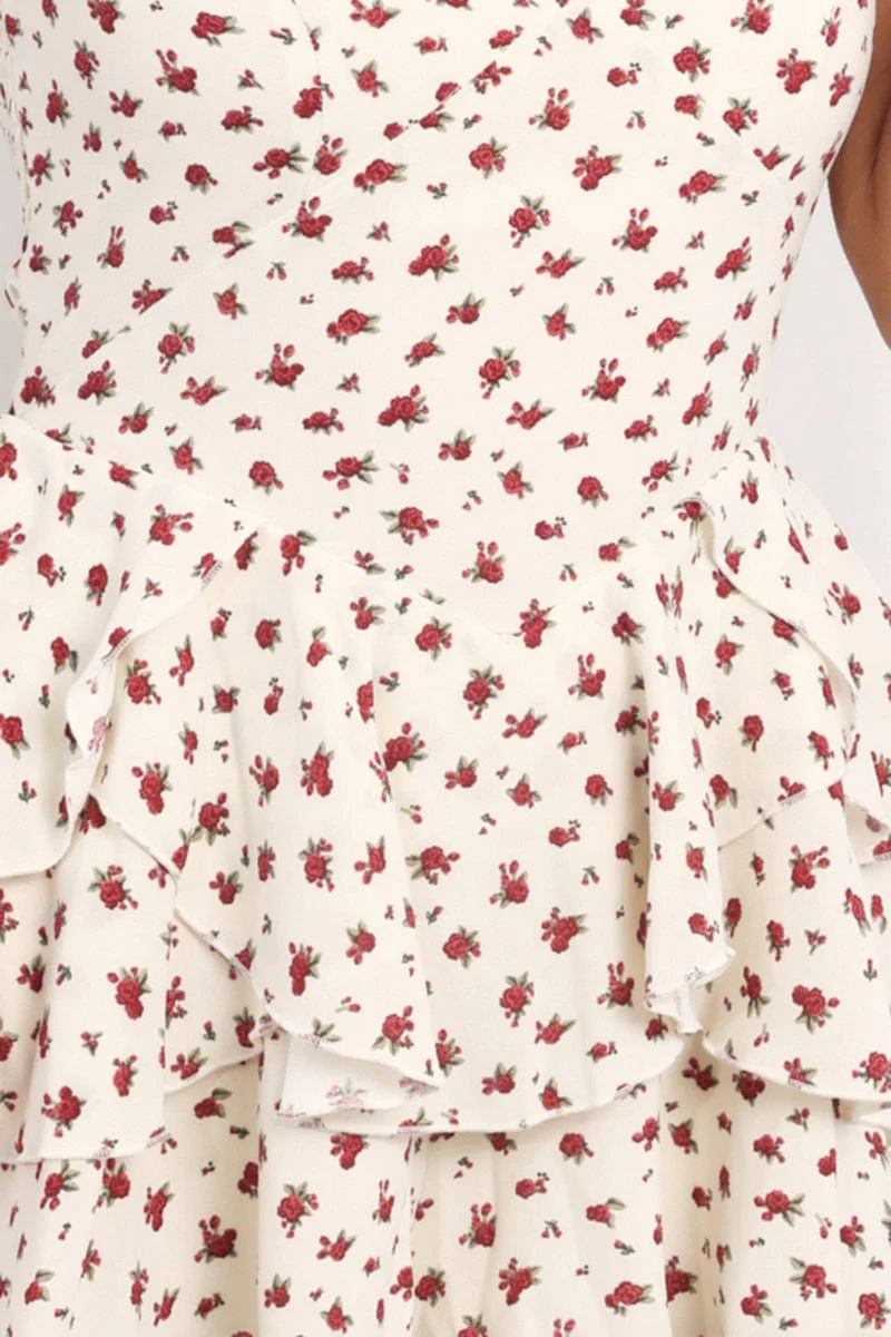 Beige Ditsy Playsuit Double V-neck