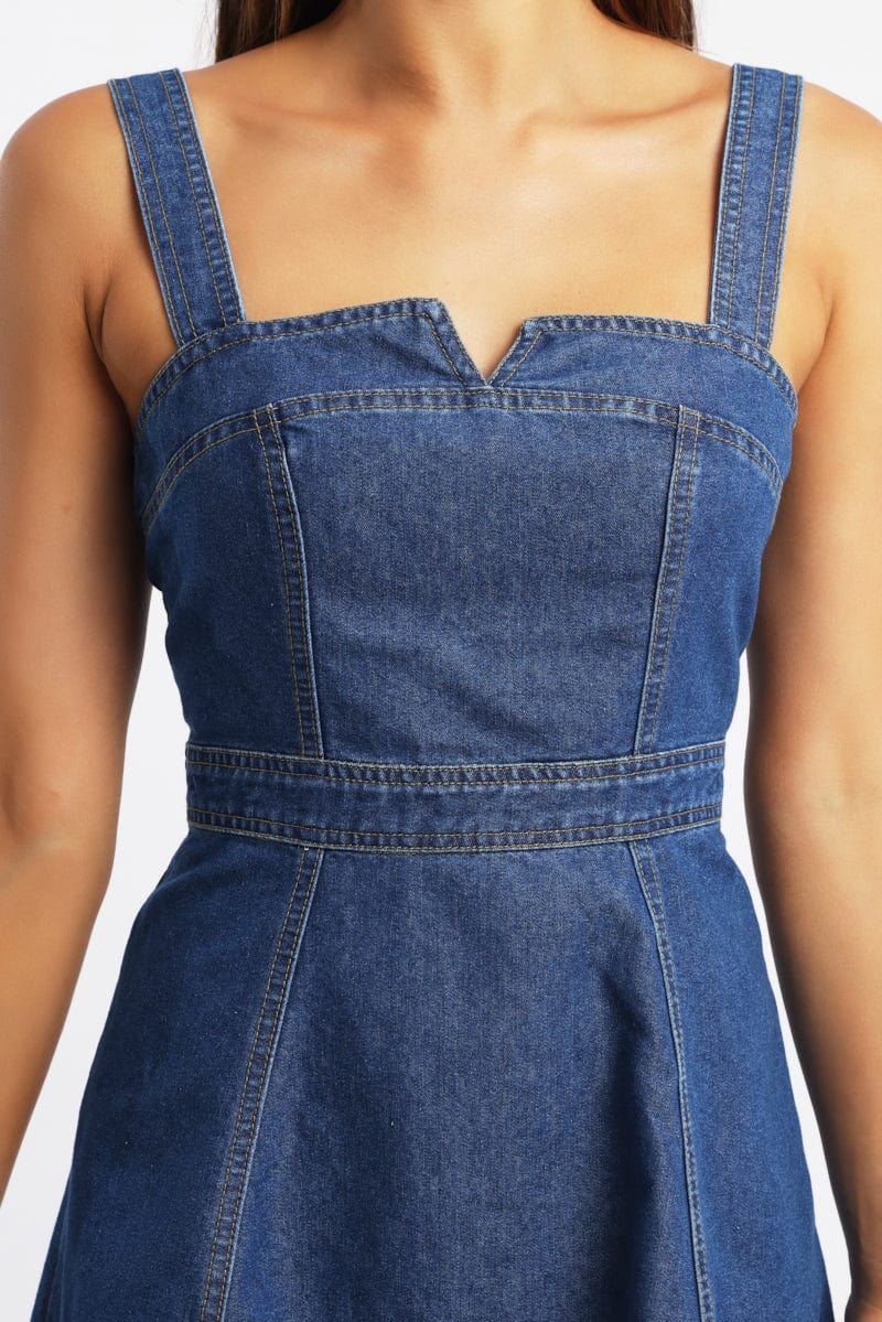 Blue Fit And Flare Dress Mini