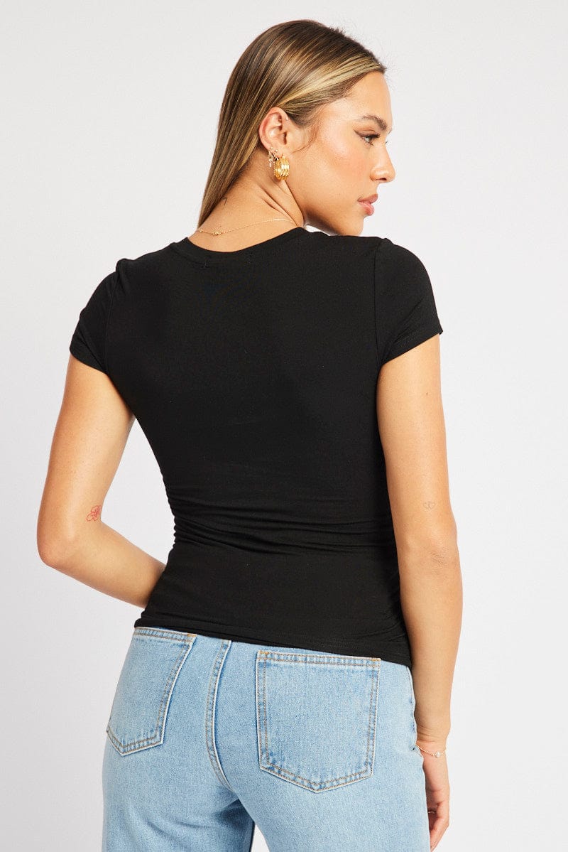 Black T Shirt Short Sleeve Crew Neck Modal