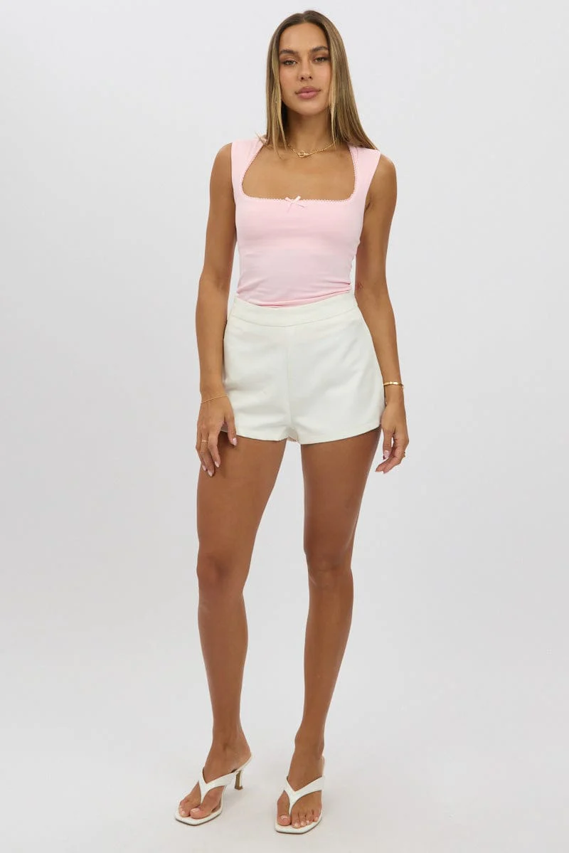 Pink Sleeveless Top With Trims And Bow