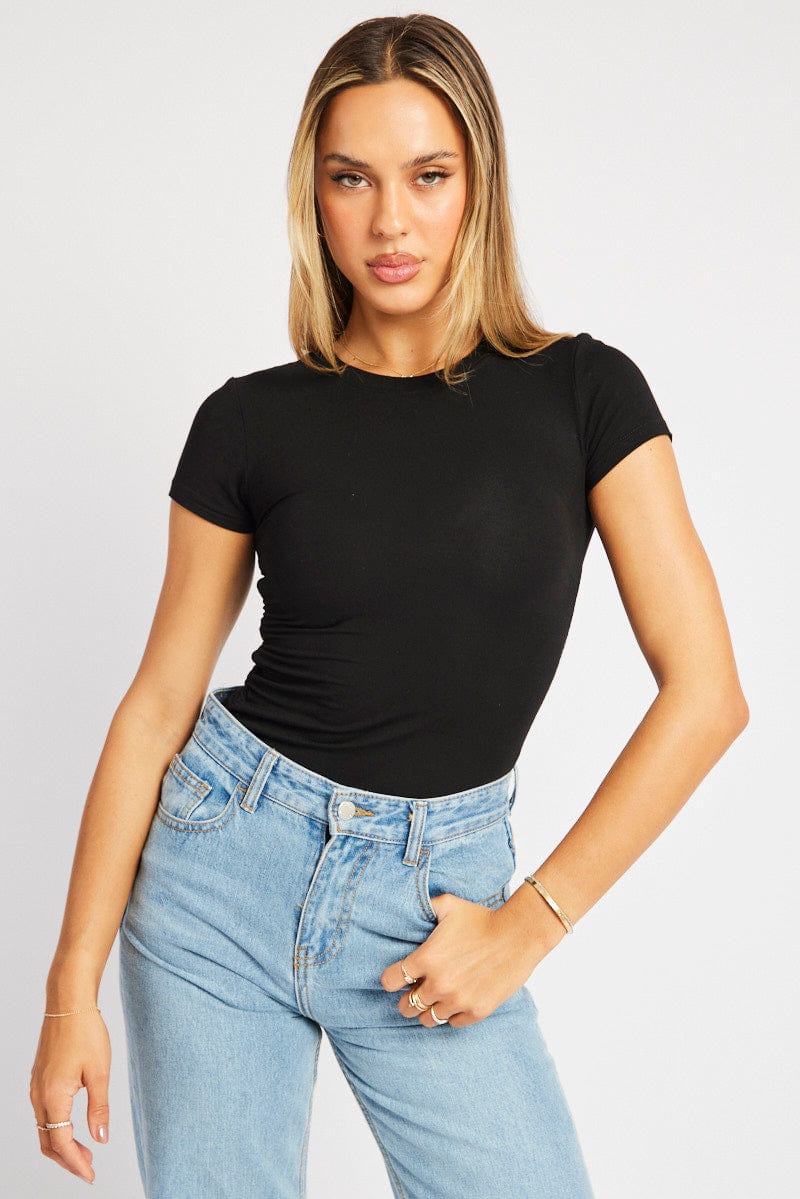 Black T Shirt Short Sleeve Crew Neck Modal