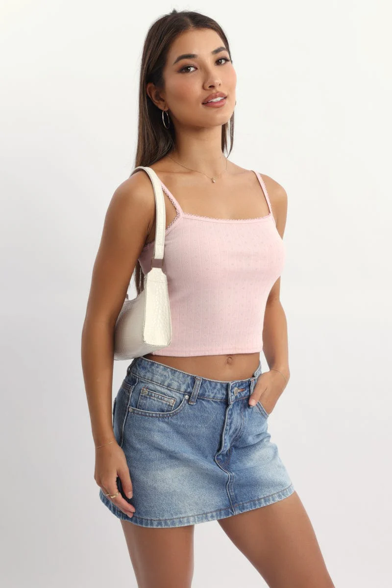 Pink Pointelle Cami Top