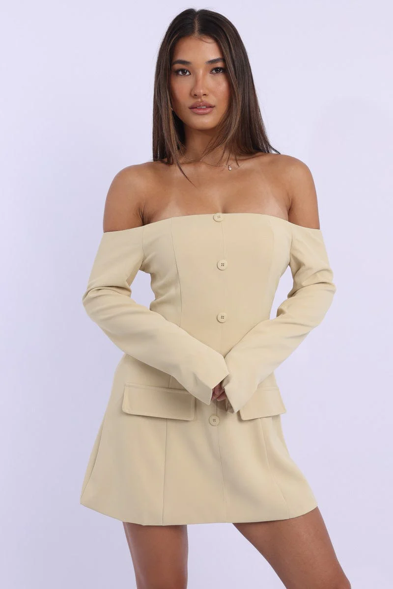 Yellow Off Shoulder Mini Dress Long Sleeve