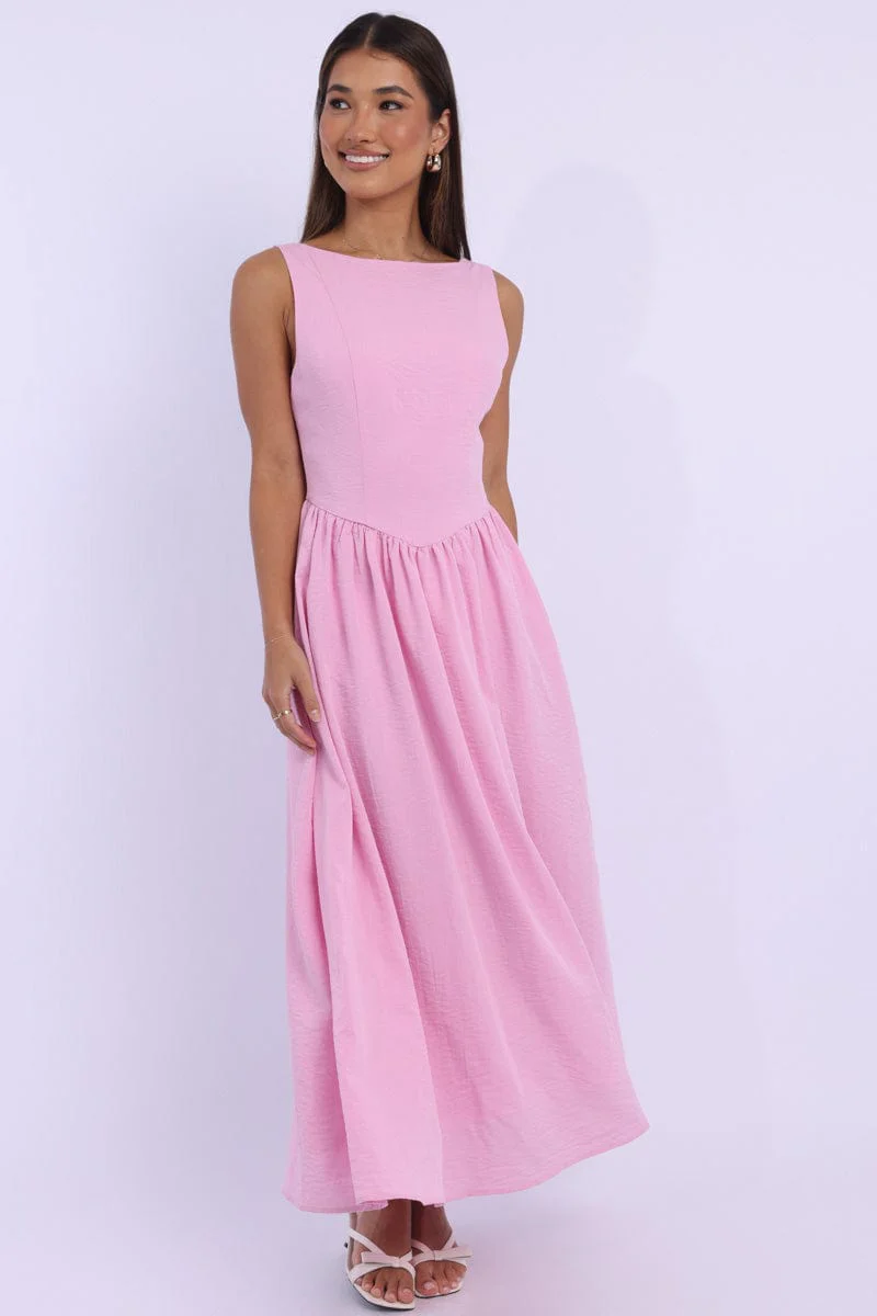 Pink Dropped Waist Maxi Dress