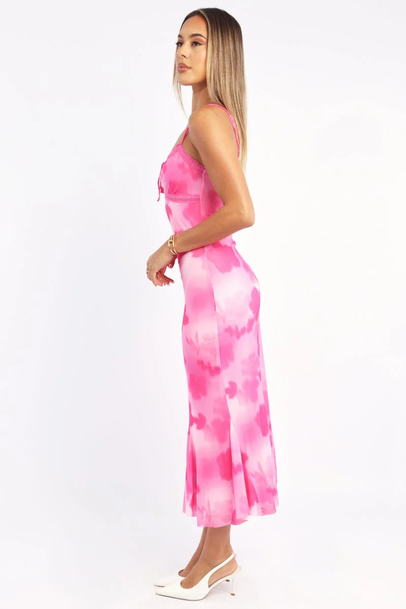 Pink Floral Bodycon Dress Midi