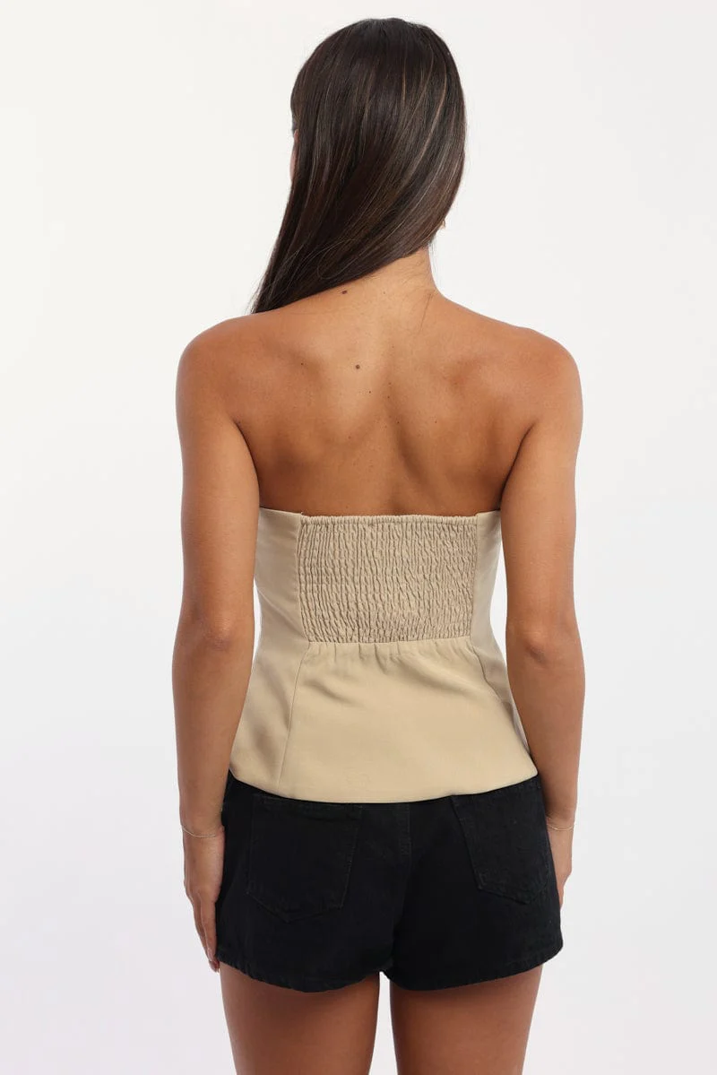 Beige Bandeau Vest Sleeveless Sweetheart Tailored