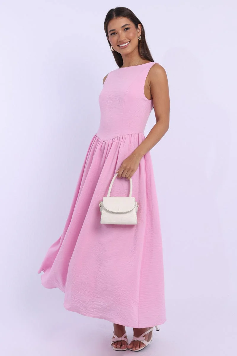 Pink Dropped Waist Maxi Dress