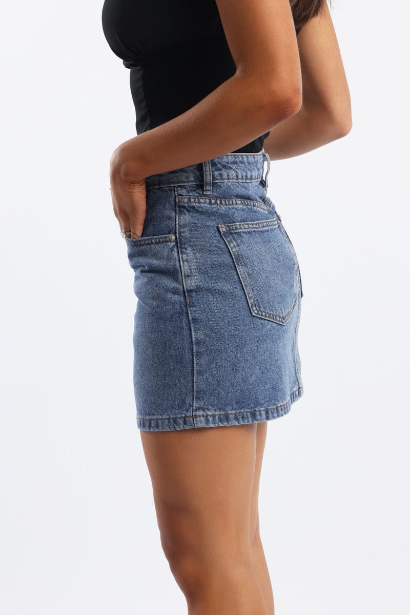 Denim Mini Skirt Mid Rise Relaxed Fit