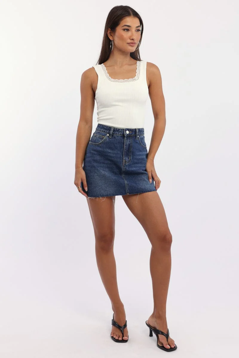 White Tank Top Sleeveless Lace Trim