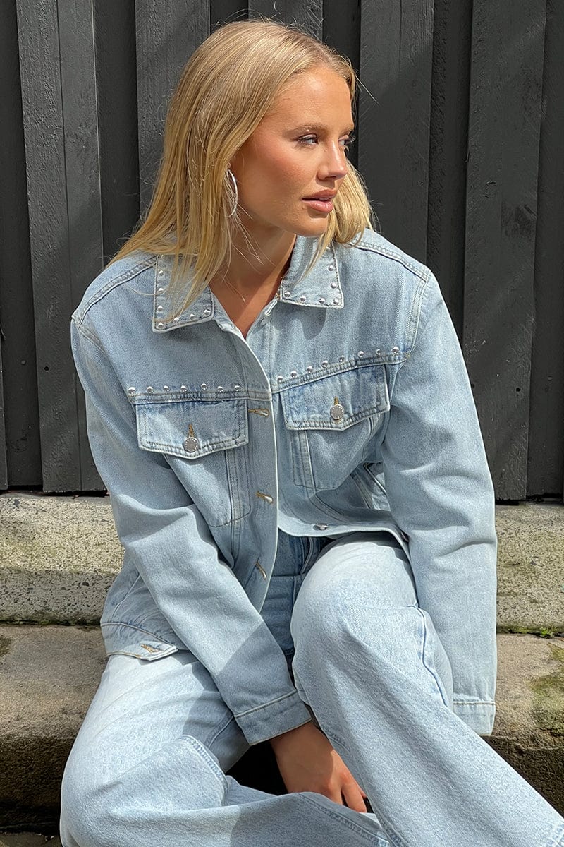 Denim Oversized Jacket With Studs