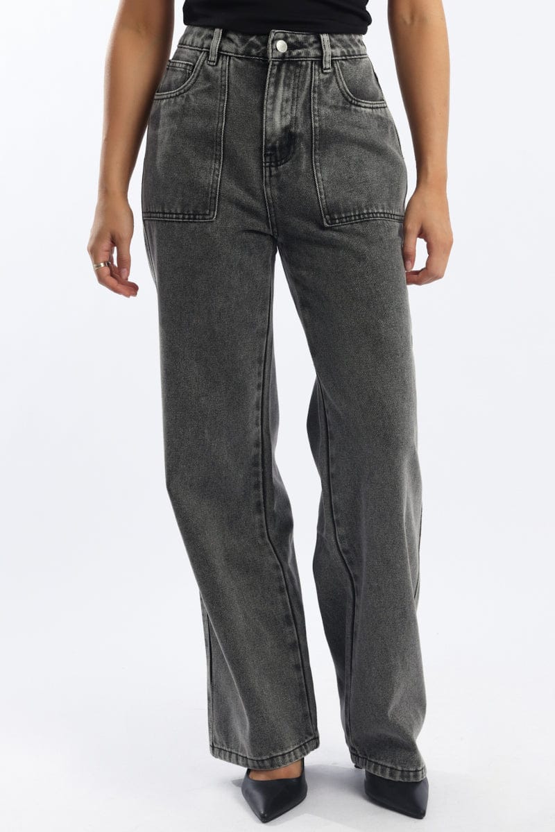Grey Baggy Jeans Mid Rise