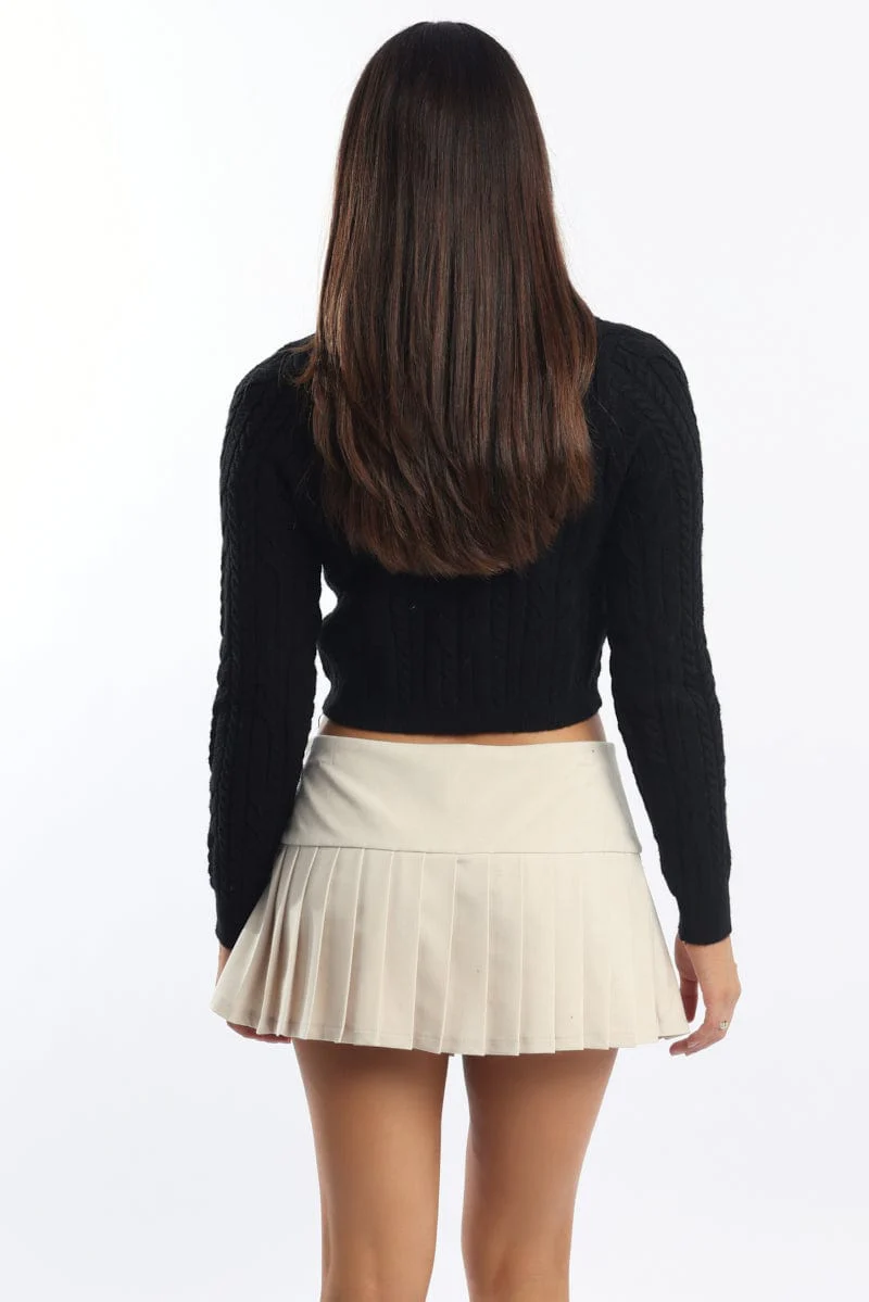 Black Knit Cardigan Long Sleeve Crew Neck