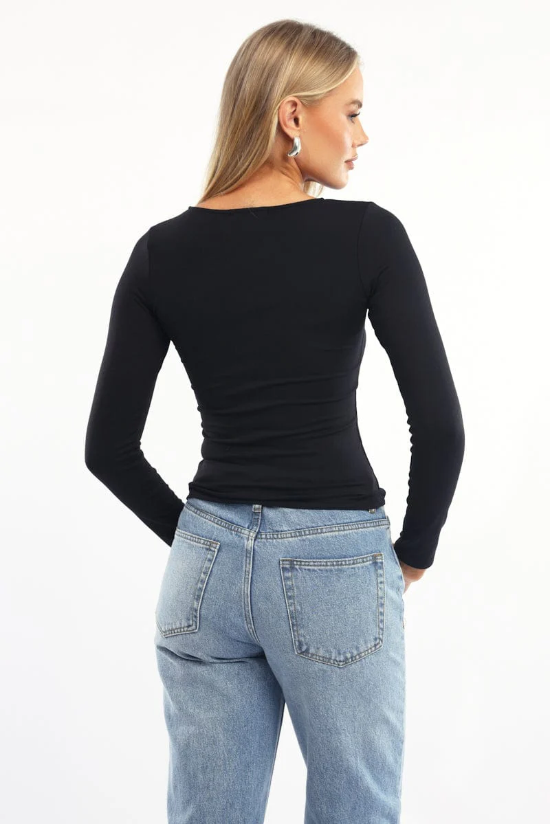 Black Supersoft Fleece Top Long Sleeve