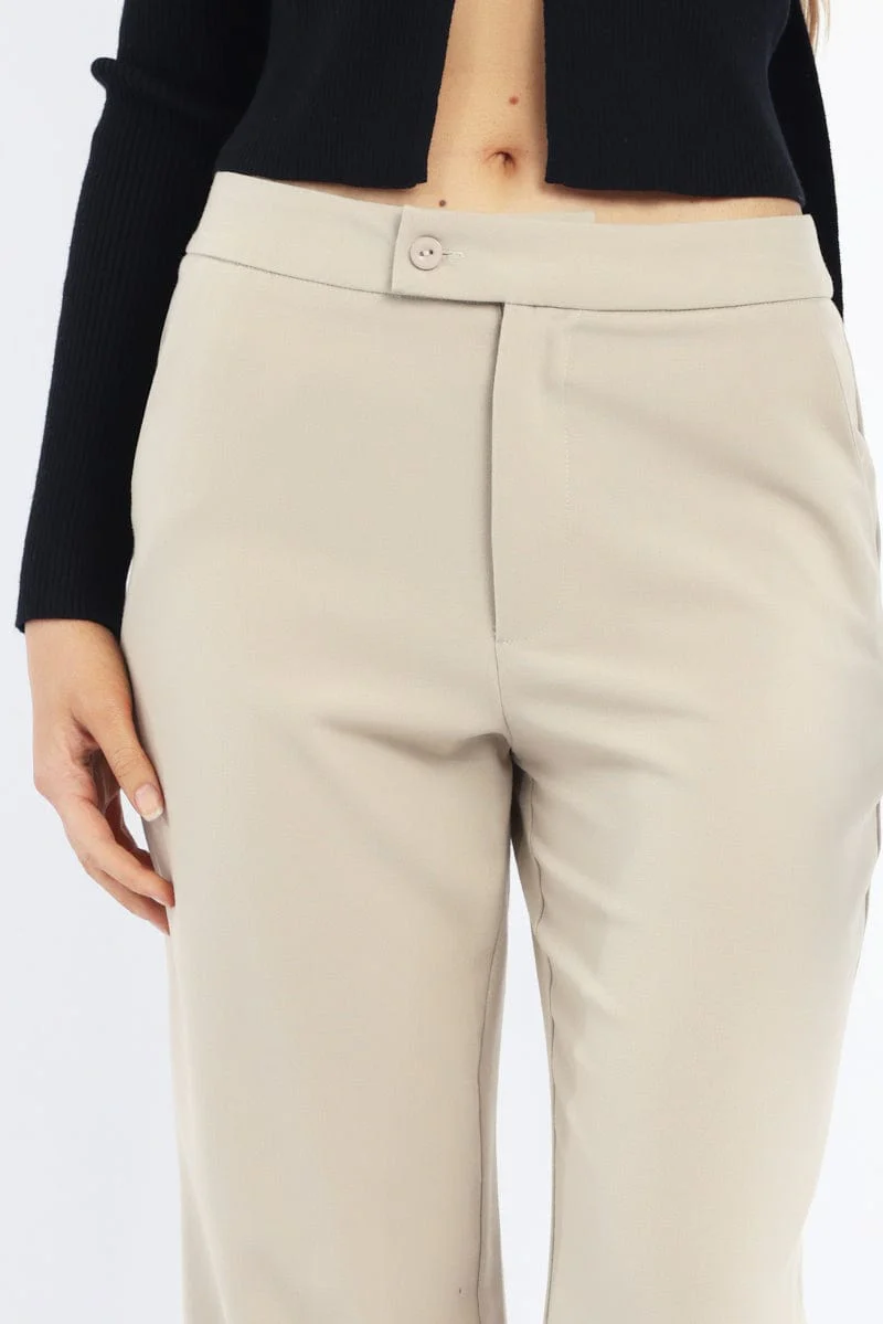 Beige Slim Pant Straight Fit