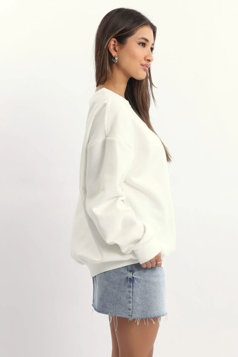 White Graphic Sweater Long Sleeve