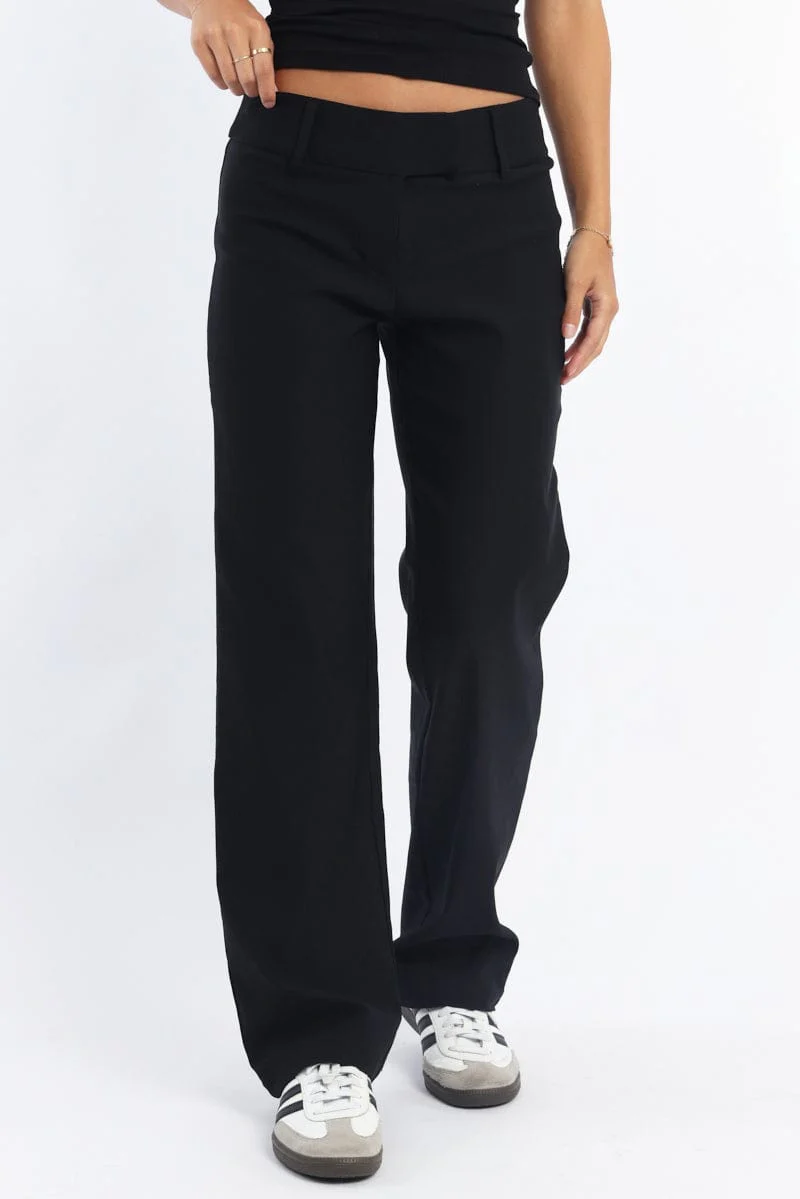 Black Straight Fit Low Rise Pants