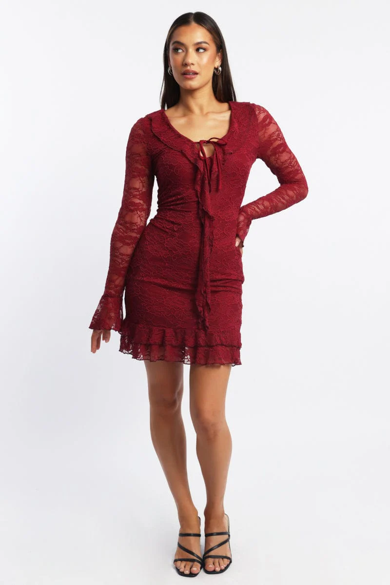Red Bodycon Dress Mini Lace