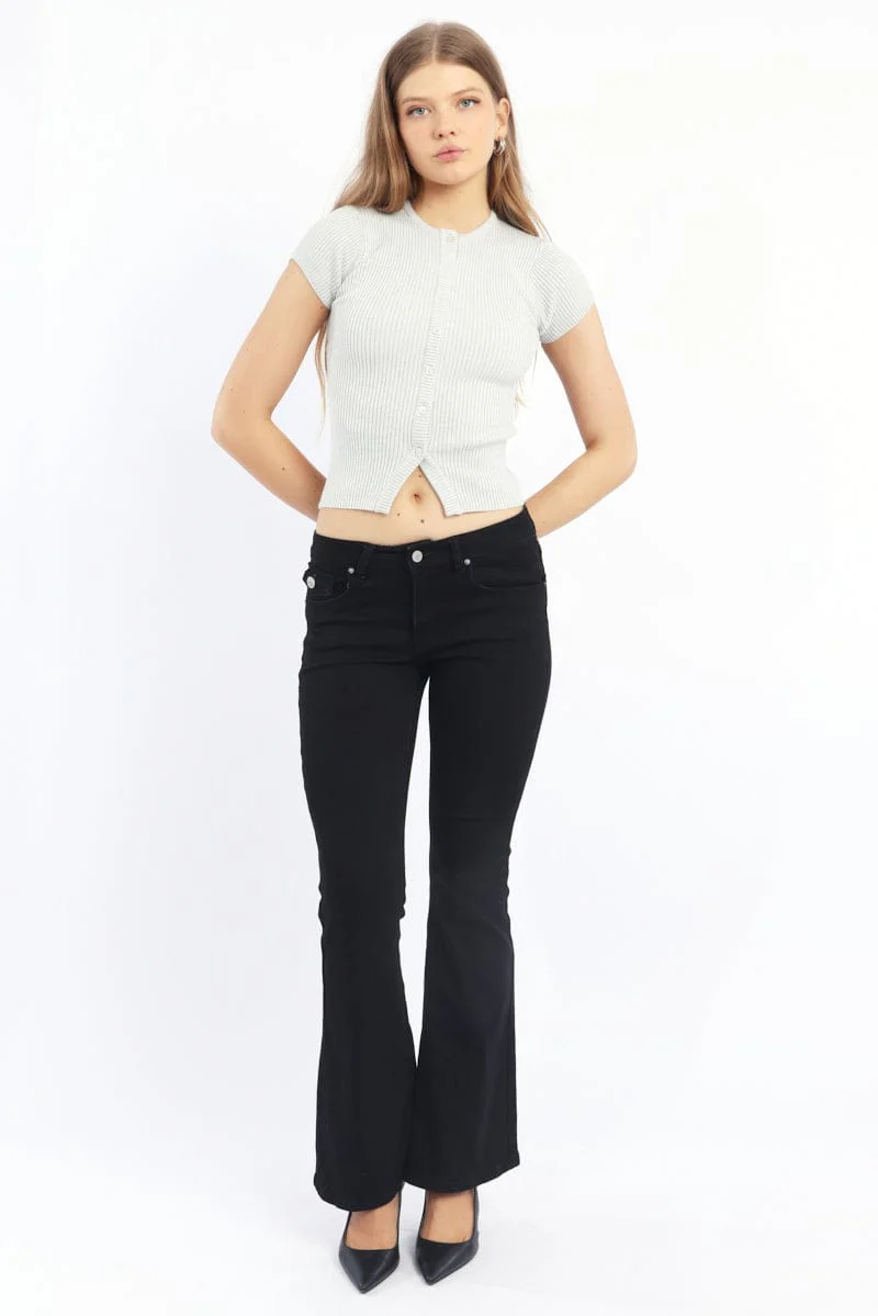 Grey Knit Top Short Sleeve Ribbed