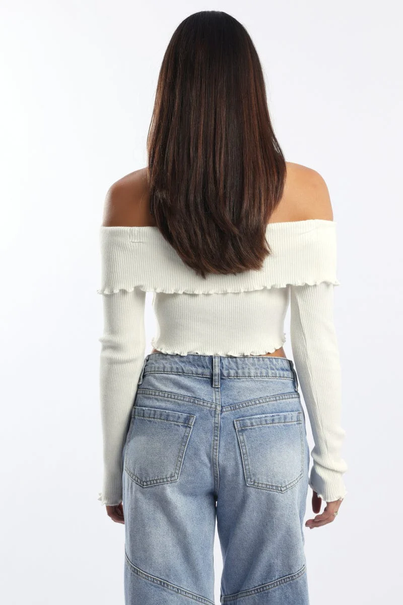 White Bardot Knit Top Long Sleeve Open Front