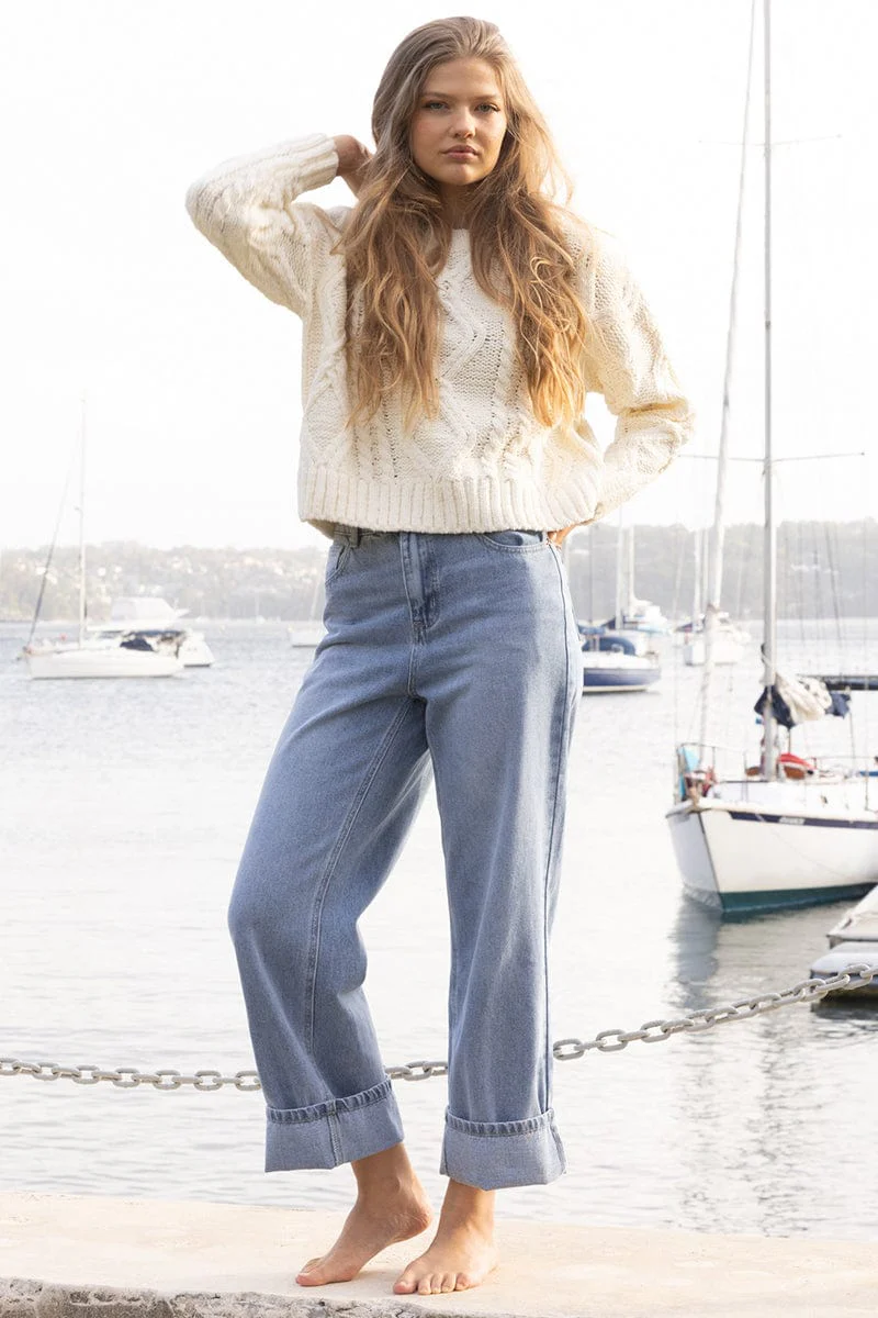 Denim Straight Jeans Fold Up