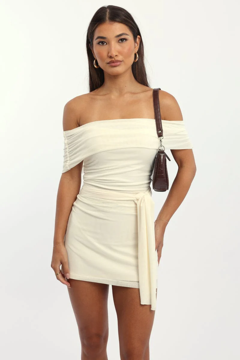 White Bodycon Dress Off Shoulder Mini