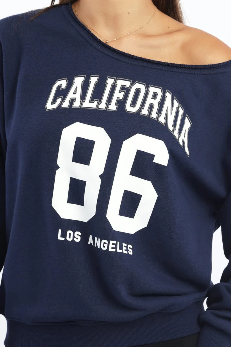 Blue Off Shoulder Sweater Long Sleeve