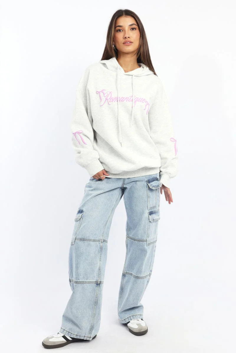 Grey Graphic Hoodie Sweater Long Sleeve