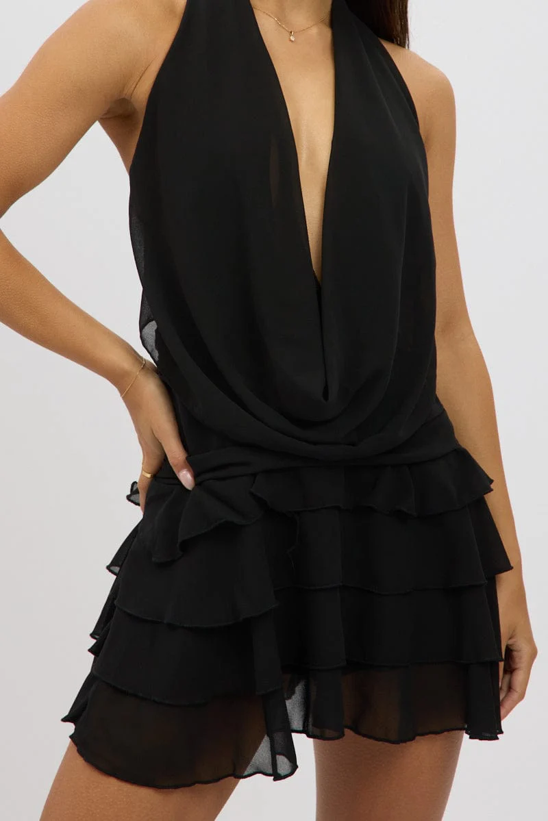 Black Cowl Neck Mini Dress