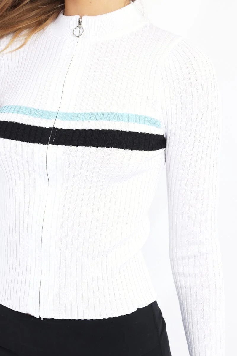 White Long Sleeve Knit Cardigan