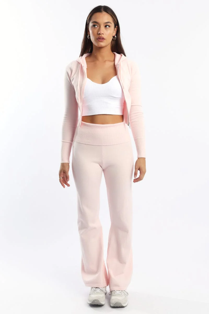 Pink Wide Leg Pants Knit