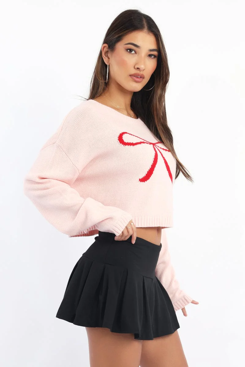 Pink Knit Jumper Long Sleeve Crew Neck
