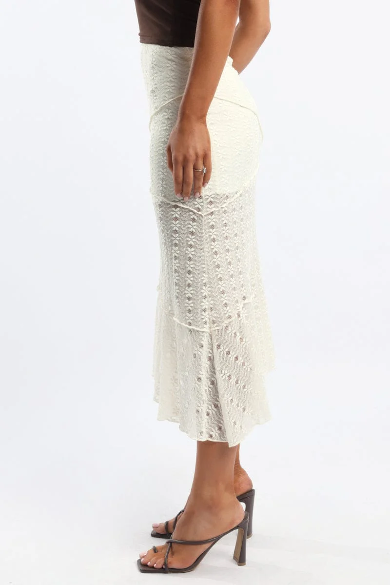 White Lace Midi Skirt