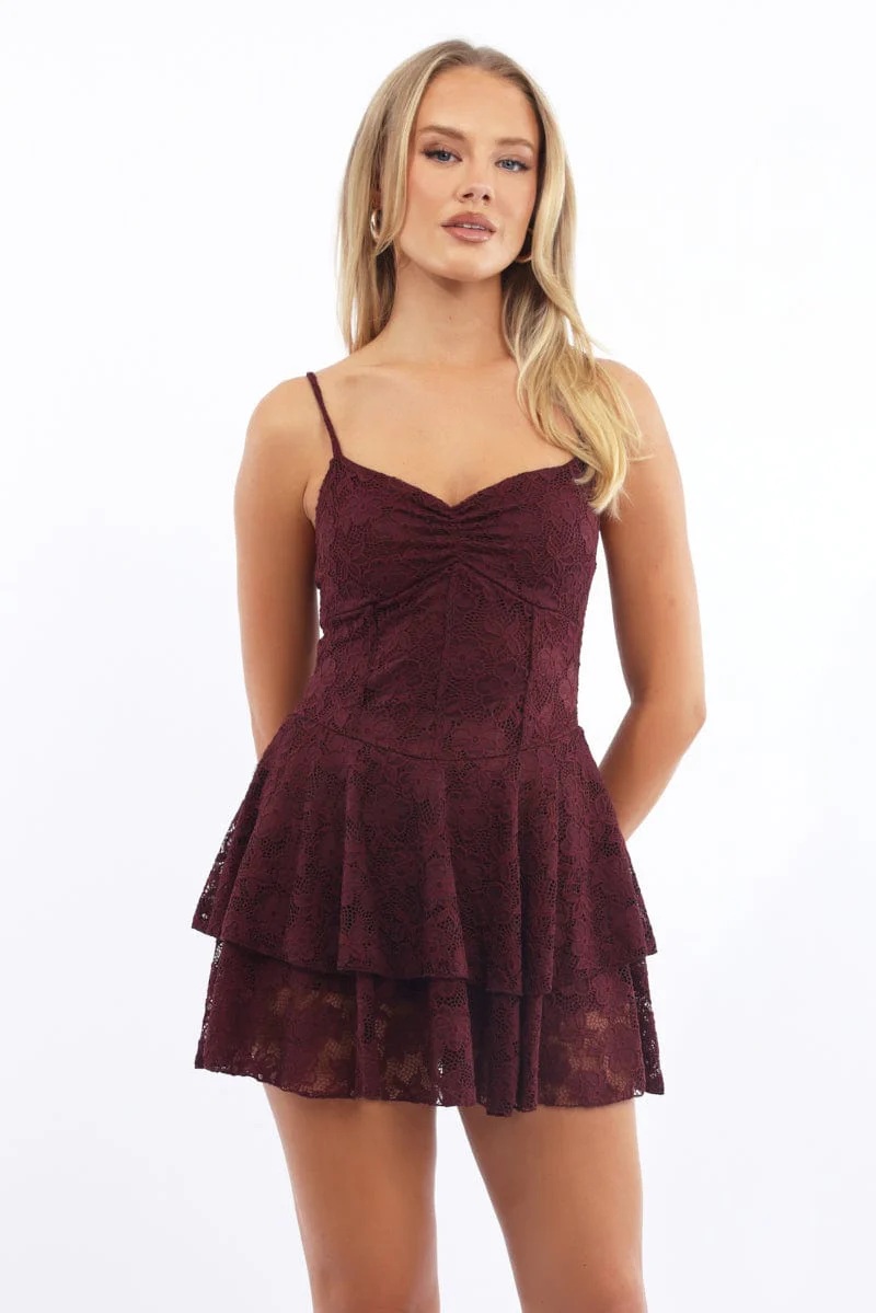 Red Playsuit Strappy Lace