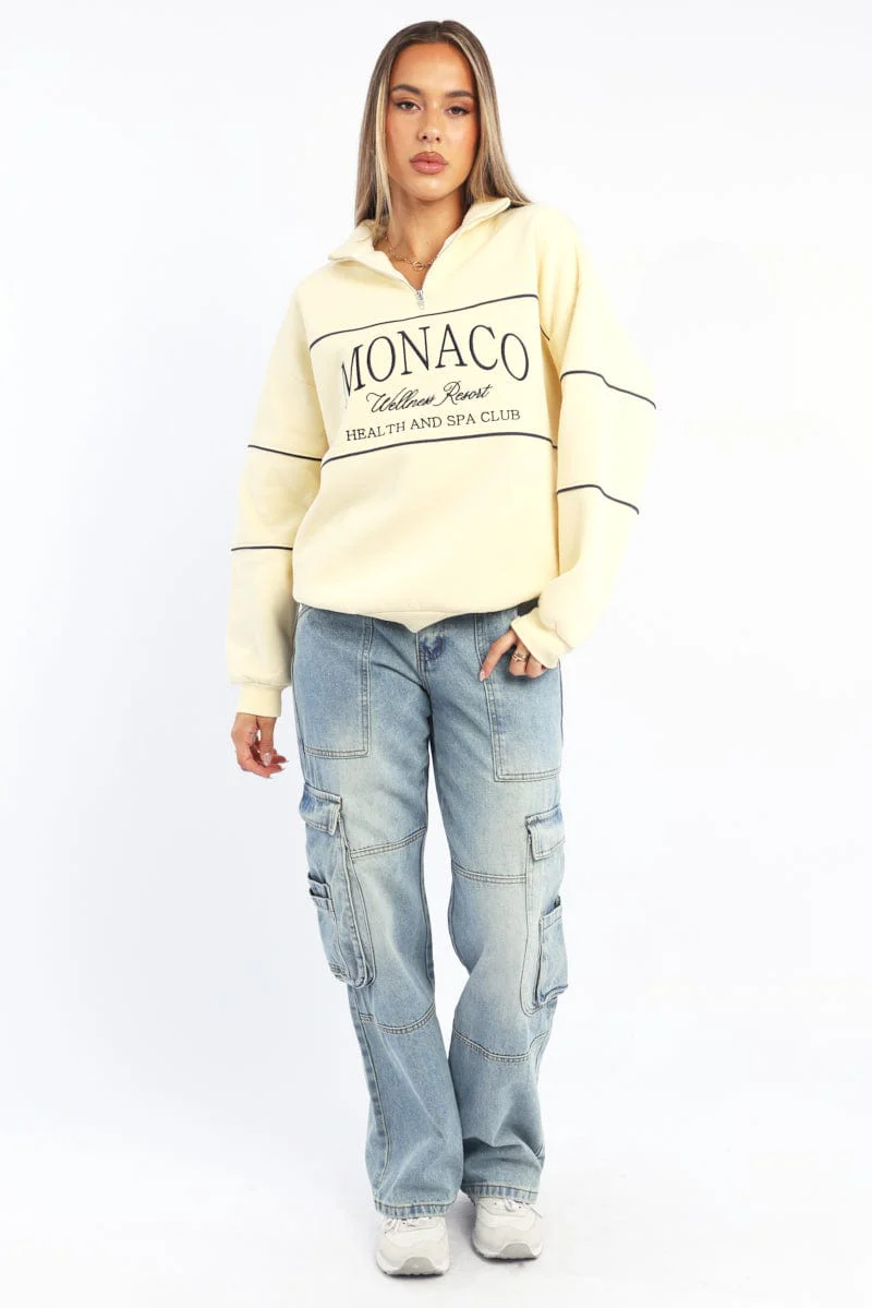 Yellow Zip Sweater Funnel Neck Oversized