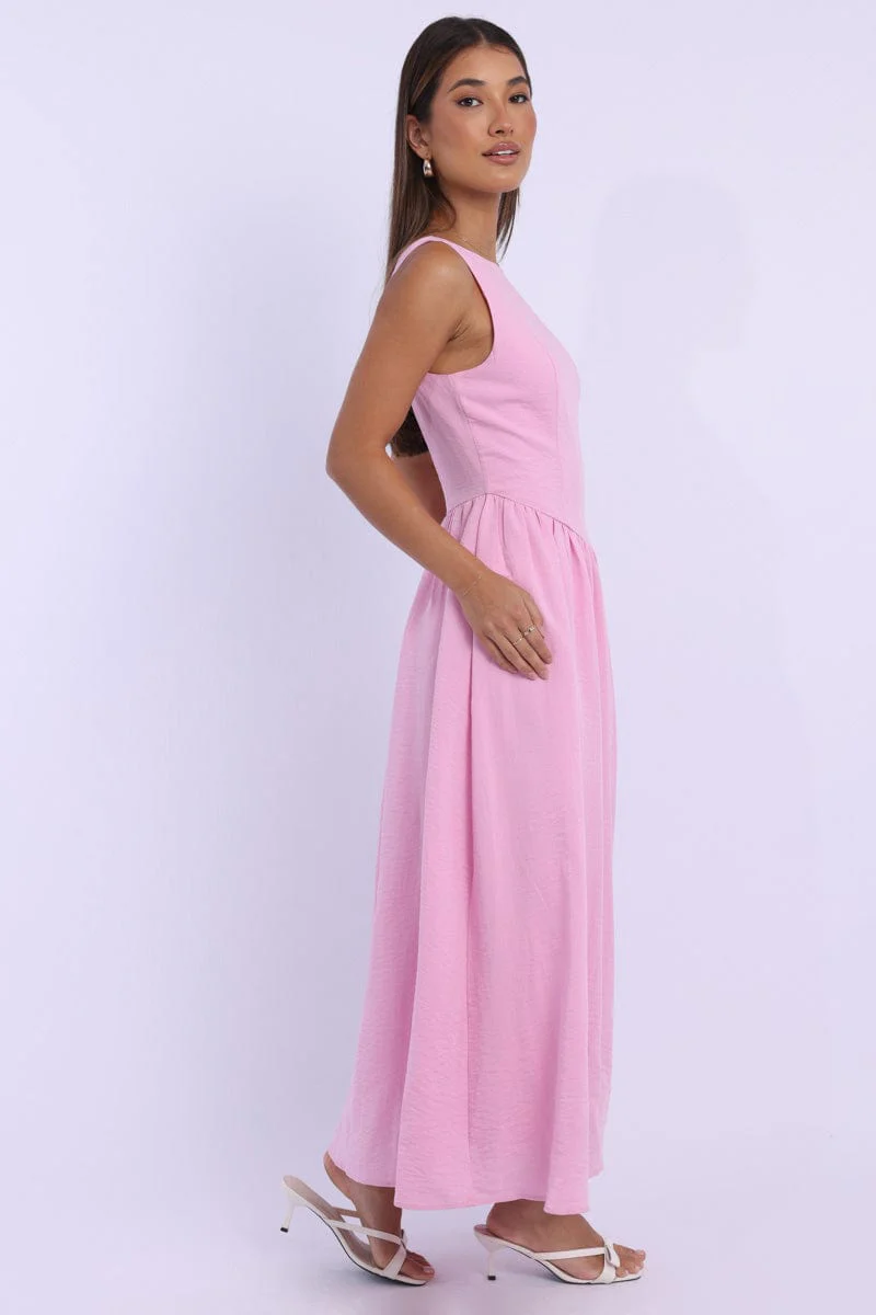 Pink Dropped Waist Maxi Dress