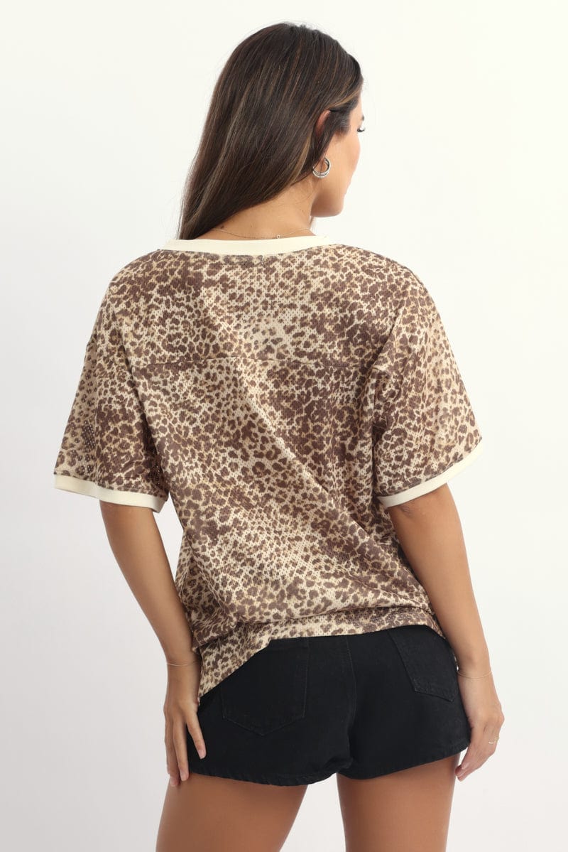 Brown Animal Print Sport Tee Short Sleeve