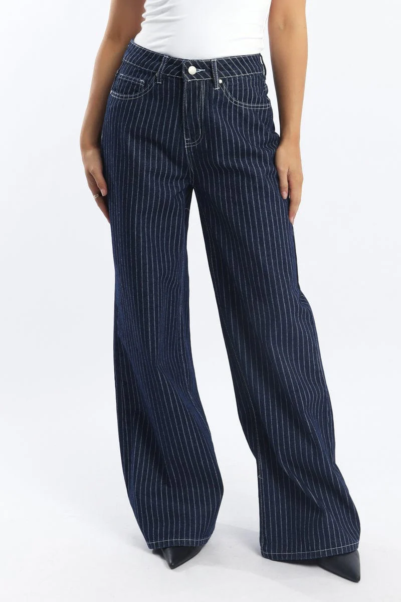Denim Wide Leg Jeans Mid Rise