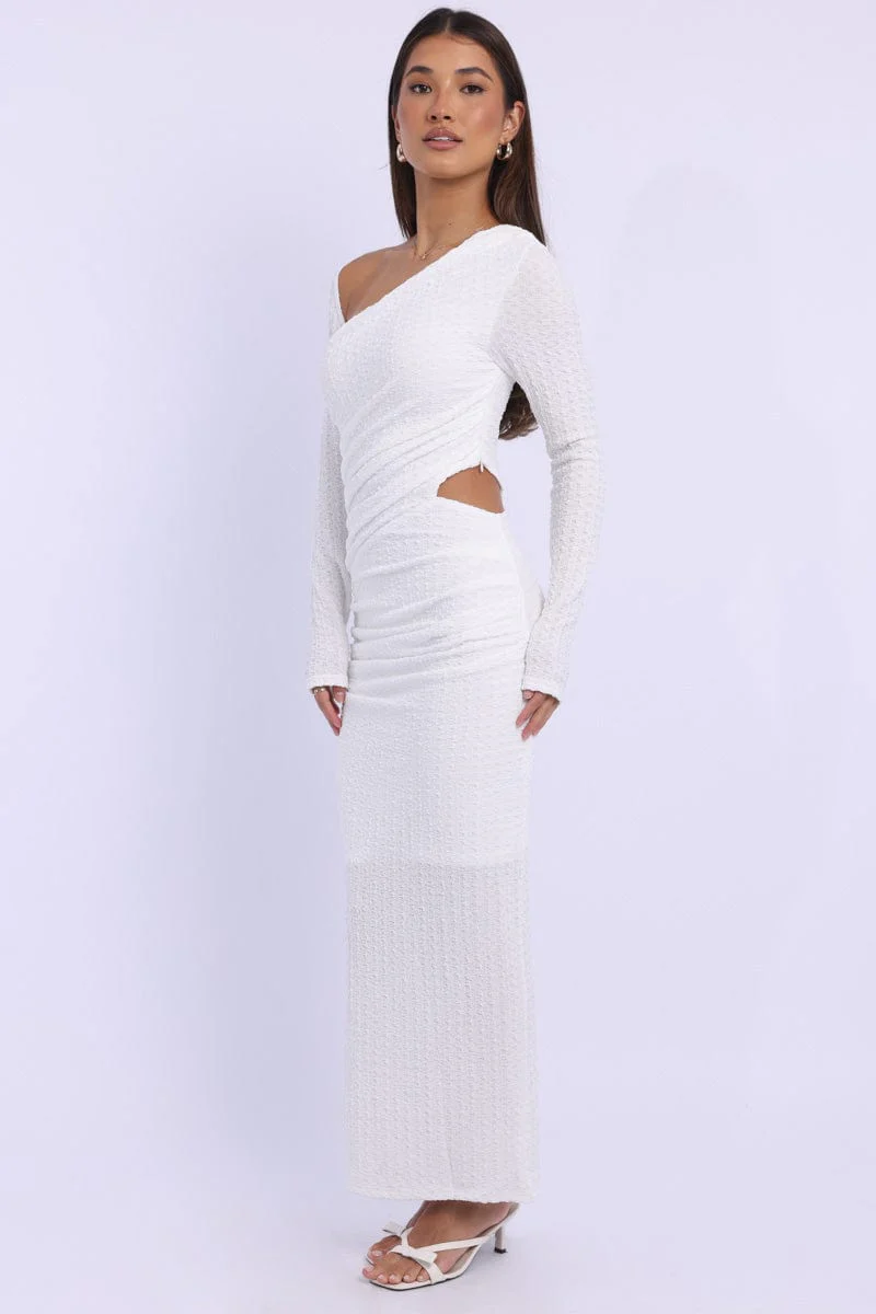 White Bodycon Dress Textured Midi